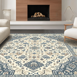 Ultra Soft Area Rug, Non Slip, Stain Resistant, Washable Area Rugs for Living Room, Bedroom, Rustic Neutral Geometric Fusion(Beige)