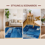 Ultra Soft Area Rug, Non Slip, Stain Resistant, Washable Area Rugs for Living Room, Bedroom, Chic Blue Tiled Pattern Aesthetic(Blue)
