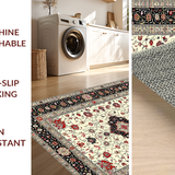 Ultra Soft Area Rug, Non Slip, Stain Resistant, Washable Area Rugs for Living Room, Bedroom, Opulent Red Accented Medallion Artistry(Ivory)