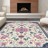 Ultra Soft Area Rug, Non Slip, Stain Resistant, Washable Area Rugs for Living Room, Bedroom, Rustic Soft Pastel Floral Design(Ivory)