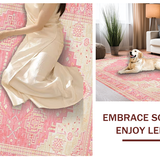 Ultra Soft Area Rug, Non Slip, Stain Resistant, Washable Area Rugs for Living Room, Bedroom, Delicate Tiled Vintage Influence(Pink)