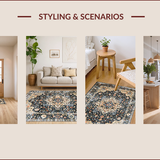 Ultra Soft Area Rug, Non Slip, Stain Resistant, Washable Area Rugs for Living Room, Bedroom, Earthy Toned Elegant Botanical Motif(Black)