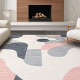 Ultra Soft Area Rug, Non Slip, Stain Resistant, Washable Area Rugs for Living Room, Bedroom, Sleek Modern Curvilinear Arrangement(White)