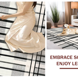 Ultra Soft Area Rug, Non Slip, Stain Resistant, Washable Area Rugs for Living Room, Bedroom, Modern Abstract Linear Weave Rug Featuring Black and White Intersecting Stripes(Gray)