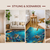 Ultra Soft Area Rug, Non Slip, Stain Resistant, Washable Area Rugs for Living Room, Bedroom, Vibrant Underwater Paradise Rug With Sea Turtles Swimming Among Coral Reef(Blue)