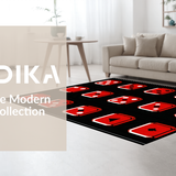 Ultra Soft Area Rug, Non Slip, Stain Resistant, Washable Area Rugs for Living Room, Bedroom, Dynamic Tiled Pattern in Black(Red)