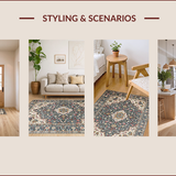 Ultra Soft Area Rug, Non Slip, Stain Resistant, Washable Area Rugs for Living Room, Bedroom, Rustic Vintage Floral Elegance(Blue)