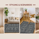 Ultra Soft Area Rug, Non Slip, Stain Resistant, Washable Area Rugs for Living Room, Bedroom, Rustic Ogee Design with Warm Tones(Black)
