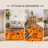 Ultra Soft Area Rug, Non Slip, Stain Resistant, Washable Area Rugs for Living Room, Bedroom, Vibrant Radial Alphabetic Inspiration(Orange)