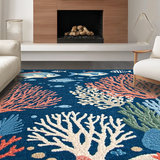 Ultra Soft Area Rug, Non Slip, Stain Resistant, Washable Area Rugs for Living Room, Bedroom, Coral Reef Nautical Motif(Blue)
