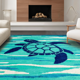 Ultra Soft Area Rug, Non Slip, Stain Resistant, Washable Area Rugs for Living Room, Bedroom, Rustic Oceanic Animal Design(Blue)