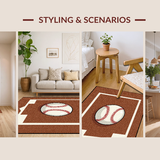 Ultra Soft Area Rug, Non Slip, Stain Resistant, Washable Area Rugs for Living Room, Bedroom, Rustic Vintage Baseball Motif(Brown)