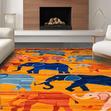 Ultra Soft Area Rug, Non Slip, Stain Resistant, Washable Area Rugs for Living Room, Bedroom, Dynamic Elephant Illustration Charm(Orange)