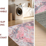 Ultra Soft Area Rug, Non Slip, Stain Resistant, Washable Area Rugs for Living Room, Bedroom, Vibrant Ogee Patterned Delight(Pink)
