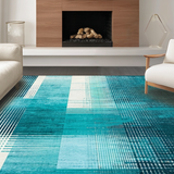 Ultra Soft Area Rug, Non Slip, Stain Resistant, Washable Area Rugs for Living Room, Bedroom, Modern Round Area Rug with Striking Teal Ombre and Geometric Elements(Blue)