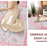 Ultra Soft Area Rug, Non Slip, Stain Resistant, Washable Area Rugs for Living Room, Bedroom, Elegant Pink Grey Blossom Motif(Pink)