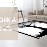 Ultra Soft Area Rug, Non Slip, Stain Resistant, Washable Area Rugs for Living Room, Bedroom, Contemporary Graphic Forest Imagery(Black)