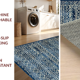 Ultra Soft Area Rug, Non Slip, Stain Resistant, Washable Area Rugs for Living Room, Bedroom, Contemporary Neutral Geometric Motif(Blue)
