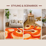 Ultra Soft Area Rug, Non Slip, Stain Resistant, Washable Area Rugs for Living Room, Bedroom, Retro Abstract Wavy Composition(Orange)
