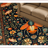 Ultra Soft Area Rug, Non Slip, Stain Resistant, Washable Area Rugs for Living Room, Bedroom, Intricate Nature-Inspired Floral Motif(Black)