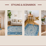 Ultra Soft Area Rug, Non Slip, Stain Resistant, Washable Area Rugs for Living Room, Bedroom, Sophisticated Dual-Tone Floral Design(Blue)