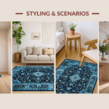 Ultra Soft Area Rug, Non Slip, Stain Resistant, Washable Area Rugs for Living Room, Bedroom, Elegant Black Blue Tiled Arrangement(Blue)