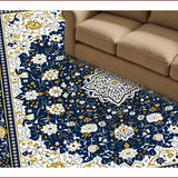 Ultra Soft Area Rug, Non Slip, Stain Resistant, Washable Area Rugs for Living Room, Bedroom, Rustic Gold and Blue Patterned Motif(Blue)