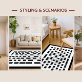 Ultra Soft Area Rug, Non Slip, Stain Resistant, Washable Area Rugs for Living Room, Bedroom, Rustic Monochrome Plaid Visual Appeal(Black)