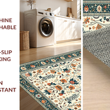 Ultra Soft Area Rug, Non Slip, Stain Resistant, Washable Area Rugs for Living Room, Bedroom, Boho Teal and Orange Fusion(Ivory)