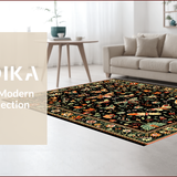 Ultra Soft Area Rug, Non Slip, Stain Resistant, Washable Area Rugs for Living Room, Bedroom, Elegant Floral Insect Fusion(Black)