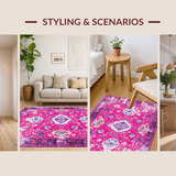 Ultra Soft Area Rug, Non Slip, Stain Resistant, Washable Area Rugs for Living Room, Bedroom, Rustic Soft Textured Blossom Print(Pink)