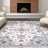 Ultra Soft Area Rug, Non Slip, Stain Resistant, Washable Area Rugs for Living Room, Bedroom, Cozy Vintage Symmetrical Visuals(White)
