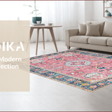 Ultra Soft Area Rug, Non Slip, Stain Resistant, Washable Area Rugs for Living Room, Bedroom, Rustic Soft Toned Geometric Beauty(Pink)