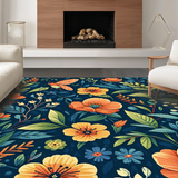 Ultra Soft Area Rug, Non Slip, Stain Resistant, Washable Area Rugs for Living Room, Bedroom, Rustic Insect Garden Design(Blue)
