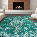 Ultra Soft Area Rug, Non Slip, Stain Resistant, Washable Area Rugs for Living Room, Bedroom, Vintage Medallion Rustic Charm(Blue)
