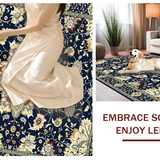Ultra Soft Area Rug, Non Slip, Stain Resistant, Washable Area Rugs for Living Room, Bedroom, Rustic Navy Floral Elegance(Blue)