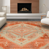 Ultra Soft Area Rug, Non Slip, Stain Resistant, Washable Area Rugs for Living Room, Bedroom, Earthy Tones Distressed Floral Motif(Orange)