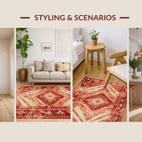 Ultra Soft Area Rug, Non Slip, Stain Resistant, Washable Area Rugs for Living Room, Bedroom, Vibrant Southwestern Tribal Aesthetic(Red)