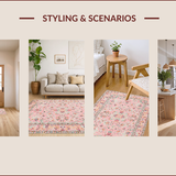 Ultra Soft Area Rug, Non Slip, Stain Resistant, Washable Area Rugs for Living Room, Bedroom, Whimsical Nature-Inspired Floral Design(Pink)