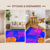 Ultra Soft Area Rug, Non Slip, Stain Resistant, Washable Area Rugs for Living Room, Bedroom, Artful Whimsical Curvilinear Shapes(Blue)