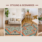 Ultra Soft Area Rug, Non Slip, Stain Resistant, Washable Area Rugs for Living Room, Bedroom, Chic Teal and Cream Mosaic(Red)