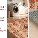 Ultra Soft Area Rug, Non Slip, Stain Resistant, Washable Area Rugs for Living Room, Bedroom, Elegant Tribal Geometric Arrangement(Orange)