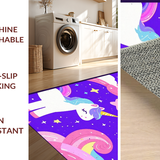 Ultra Soft Area Rug, Non Slip, Stain Resistant, Washable Area Rugs for Living Room, Bedroom, Vibrant Pastel Cartoon Unicorn Theme(Purple)