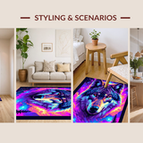 Ultra Soft Area Rug, Non Slip, Stain Resistant, Washable Area Rugs for Living Room, Bedroom, Fierce 3D Cosmic Wolf Design(Purple)
