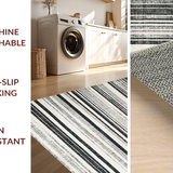 Ultra Soft Area Rug, Non Slip, Stain Resistant, Washable Area Rugs for Living Room, Bedroom, Bold Contrast Striped Rug, Non Slip Absorbent, Modern Layered Design(Black)