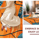 Ultra Soft Area Rug, Non Slip, Stain Resistant, Washable Area Rugs for Living Room, Bedroom, Rustic Earthy Lotus Print(Orange)