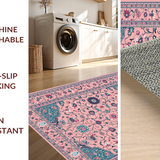 Ultra Soft Area Rug, Non Slip, Stain Resistant, Washable Area Rugs for Living Room, Bedroom, Artful Black Floral Composition(Pink)