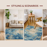 Ultra Soft Area Rug, Non Slip, Stain Resistant, Washable Area Rugs for Living Room, Bedroom, Coastal Seahorse Themed Plush Accent Carpet with Soft Textured Waves Design(Blue)