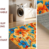 Ultra Soft Area Rug, Non Slip, Stain Resistant, Washable Area Rugs for Living Room, Bedroom, Richly Colored Abstract Floral Fusion(Orange)