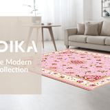 Ultra Soft Area Rug, Non Slip, Stain Resistant, Washable Area Rugs for Living Room, Bedroom, Luxurious Gold Accented Traditional Pattern(Pink)
